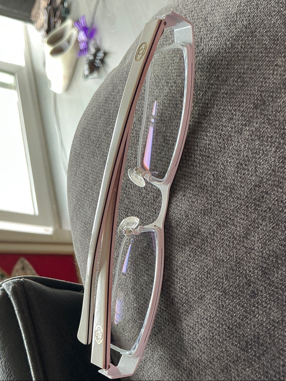 CHANEL Women's Rectangular Half-Rim Glasses in Light Pink and Gray - Picture 2 of 6